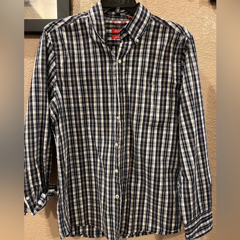 Long sleeve blue button down shirt